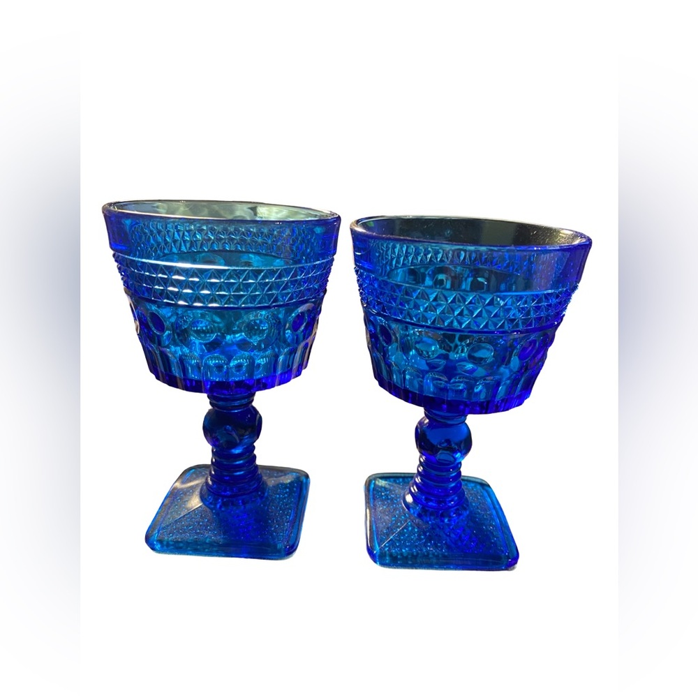 Vintage Cape Cod Cobalt Blue Water Goblets By Imperial Glass Set Of 2